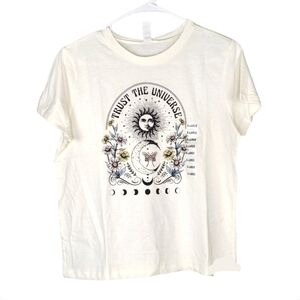 NWT Boutique Trust The Universe Cream Crop Short Sleeve Tee Size XL. T112